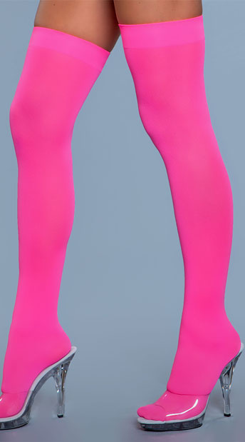 Be Wicked Opaque Nylon Thigh High- Hot Pink