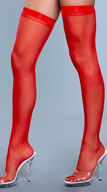 Be Wicked Sheer Stockings- Red